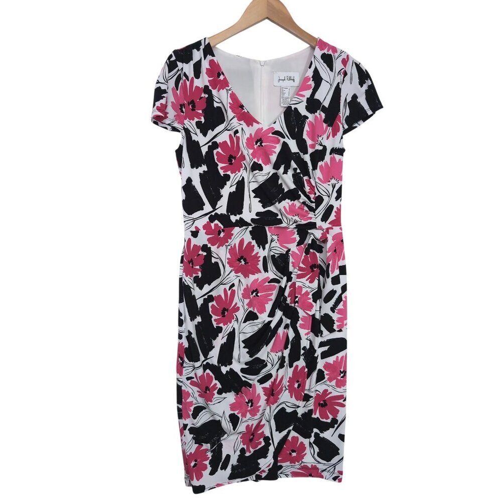 Joseph Ribkoff Sheath Dress Womens 8‎ Floral Short Sleeve Faux Wrap Career Event - Picture 3 of 11